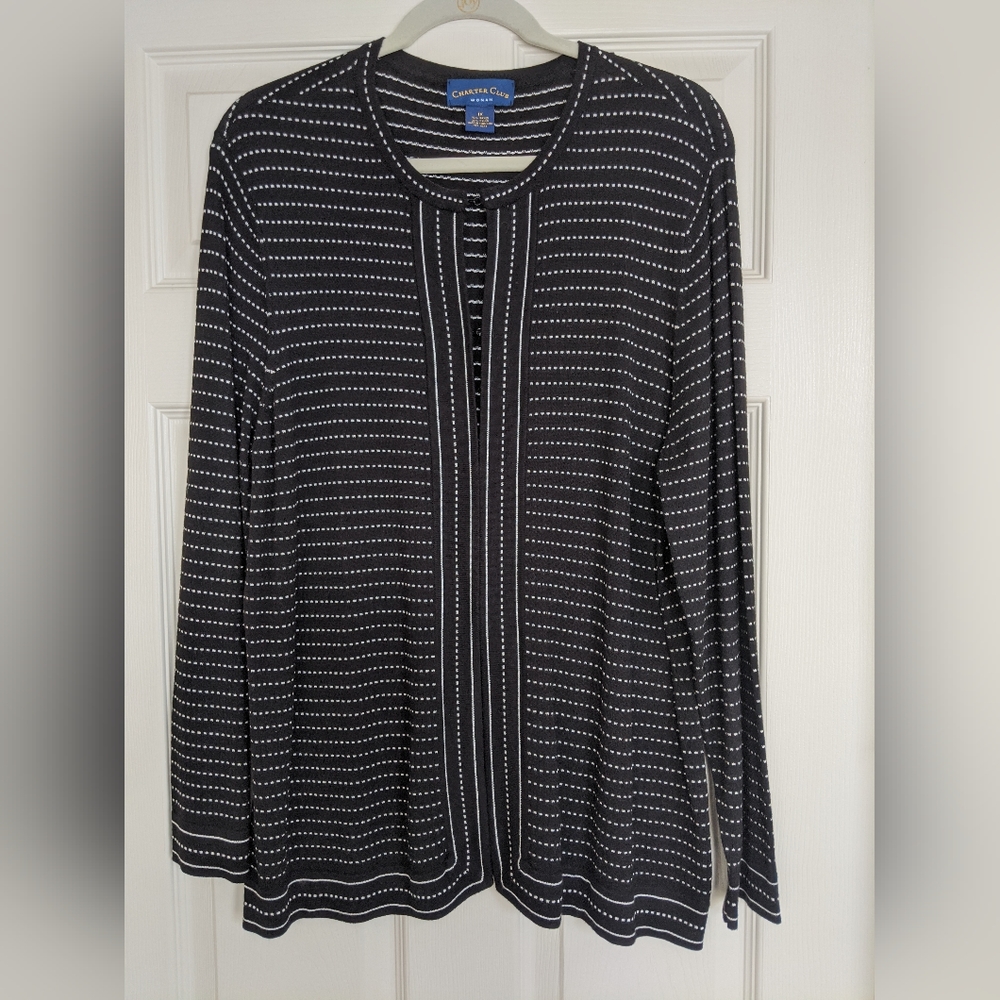 Charter Club Woman Cardigan, EUC, Black/White, Size 1X